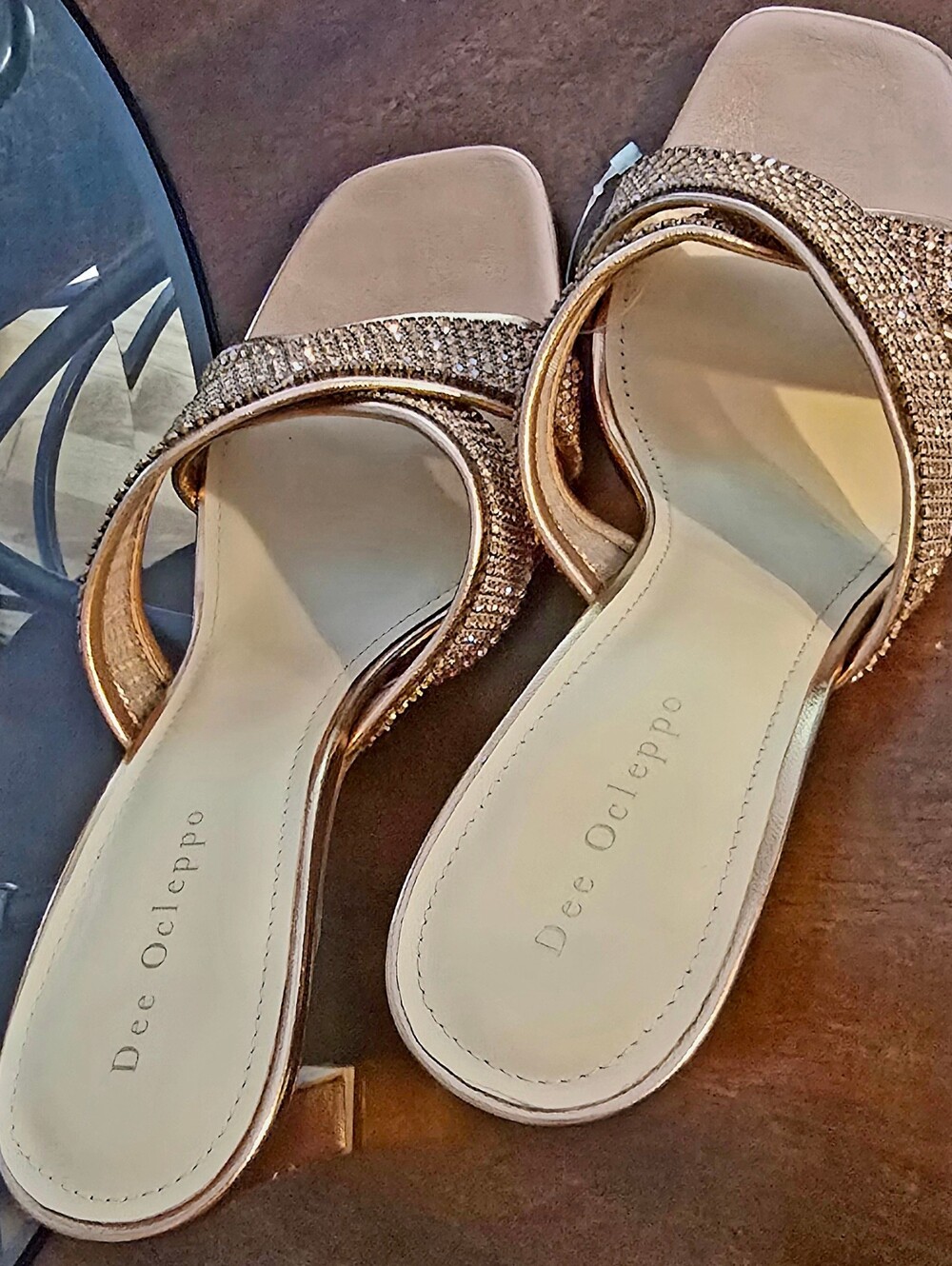 Dee Ocleppo Women's Sz 10 Rose Gold Crystal Slide Heels - Like New - Picture 10 of 12